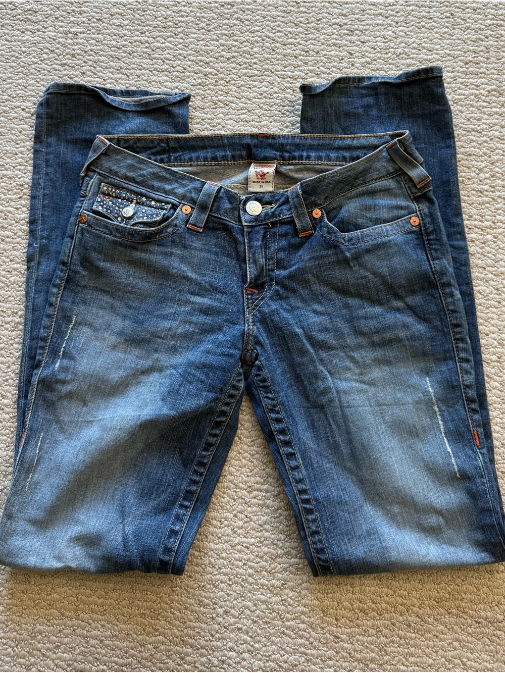 True Religion Low Rise Straight Leg Jeans, size 31